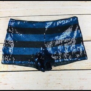 Black Blue Striped Sequined Shorts